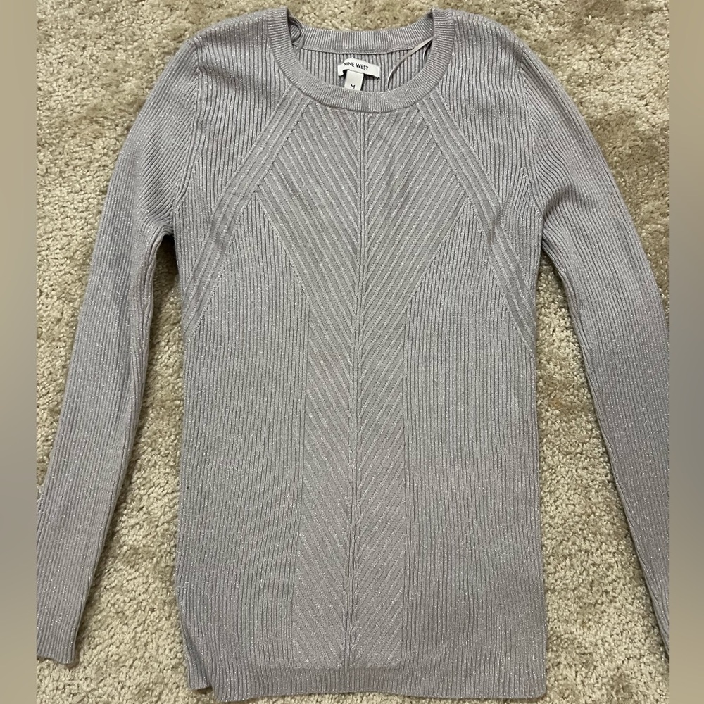Nine West silver sweater, women’s crewneck size medium, with metallic detail